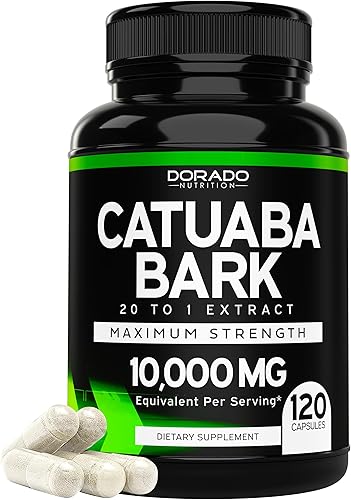 Extracto de corteza de catuaba de 10,000 mg por porción (120 cápsulas) (erythroxylum catuaba) probado por terceros - Drive & Stamina - Fabricado en