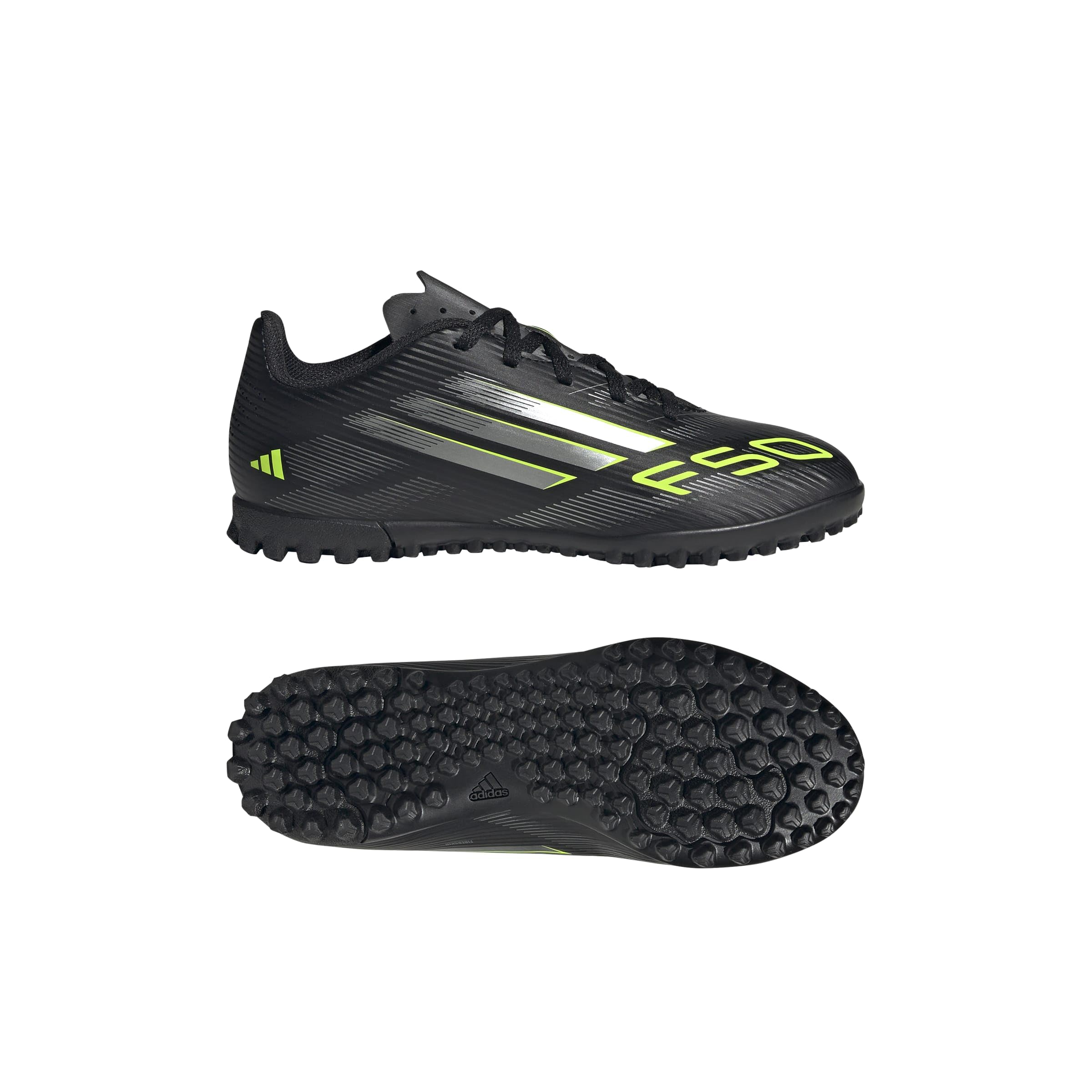 adidas Uniseks - dzieci F50 CLUB Turf Football Boots Kids, core black/iron met./lucid lemon, 37 1/3 EU