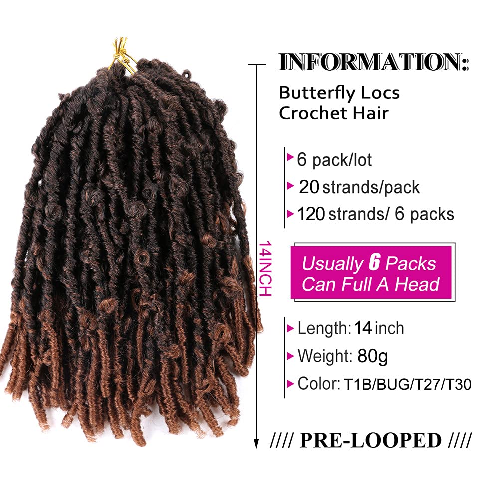 Butterfly Locs Crochet Hair 14 Inch Distressed Locs Crochet Braids 6 Packs Crochet Butterfly