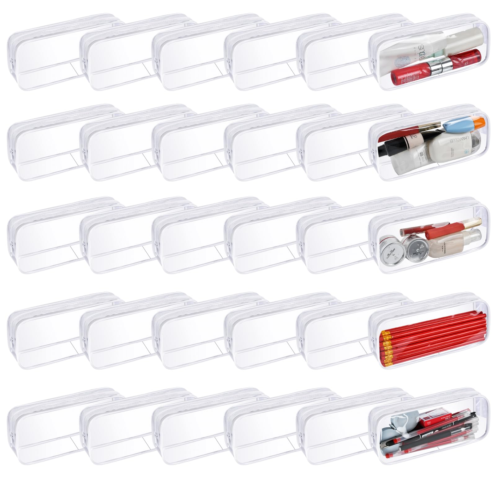 Supkiir30 Pcs Clear Pencil Bags, Makeup Color Pouch with Zipper Travel Toiletries Bag Multifunctional Bag for Office Stationery Travel Storage
