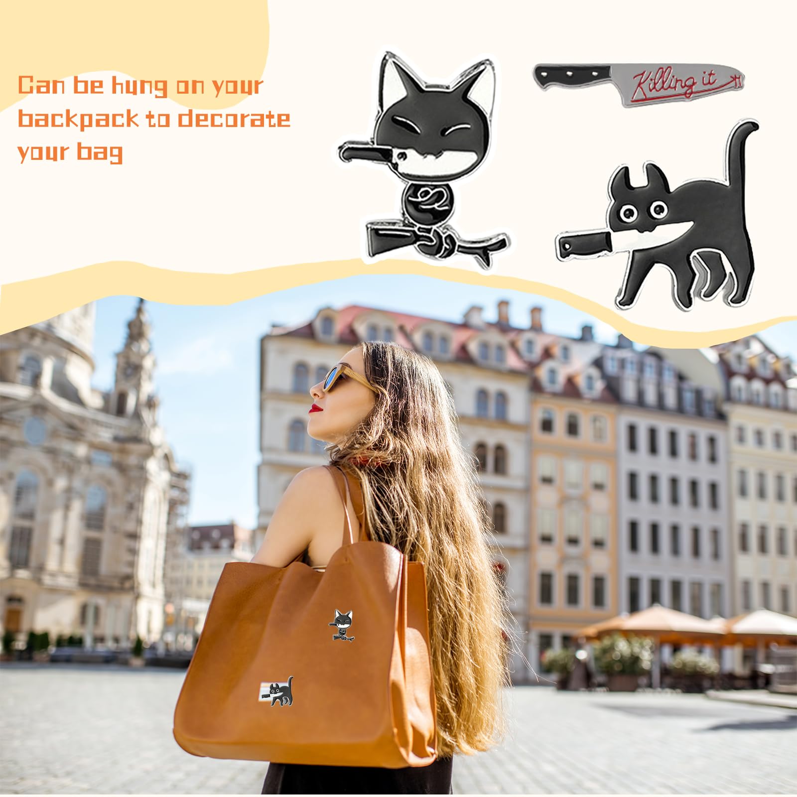 Broches Chat En émail Noir & Blanc - Lot De 7 - Mignonnes Et Résistantes Pour Sacs, Vêtements, écharpes