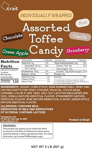 Miniatura 2 de Surtido de caramelos de caramelo envueltos individualmente, caramelo masticable de chocolate, vainilla, manzana verde, fresa y ron a granel de 2