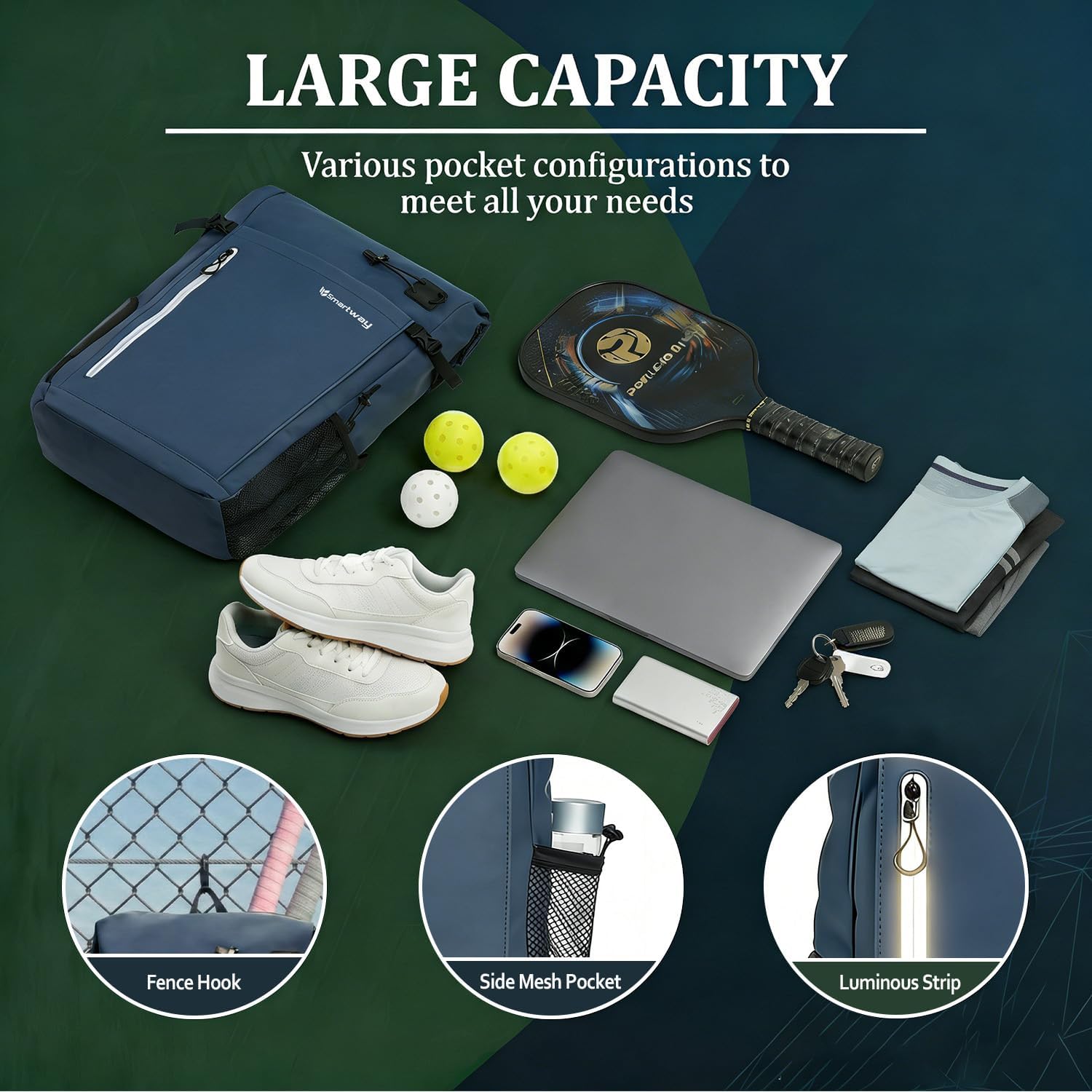 Waterproof Pickleball Bag With Shoe Compartment - Large Capacity Tennis Racket Backpack For Men Women
