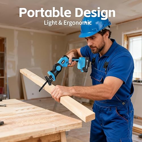 Miniatura 7 de Sierra Recíproca Inalámbrica de 20V, Sierra Recíproca Eléctrica sin Escobillas con 2 Baterías y 6 Hojas, Cambio de Hoja sin Herramientas, Sierra