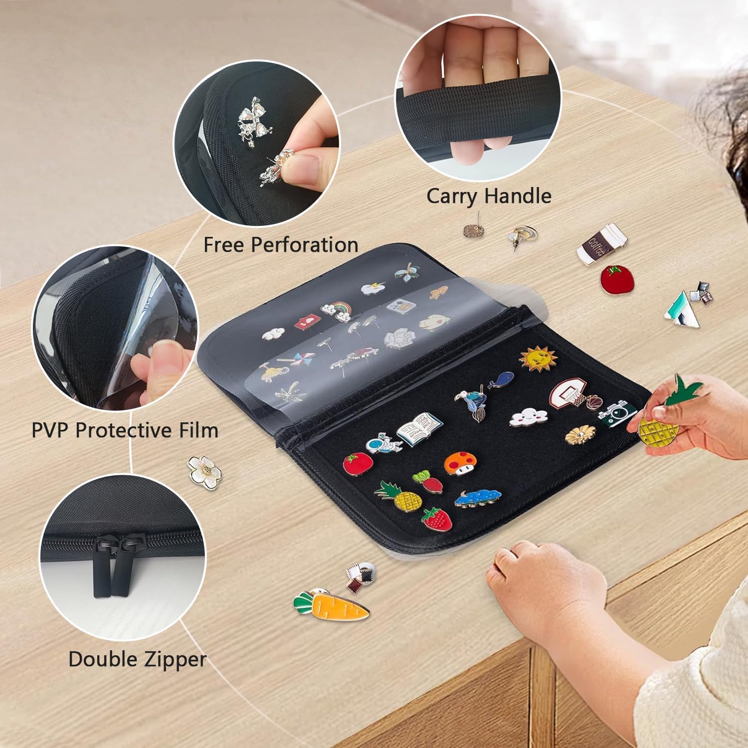 Pin Book for Enamel Pins,6-Page Pin Bag Pin Display Book,Small Collections Travel Pin Trading Book,Pin Display Bag for Sports Pins,Memorial Pins,Black - Image 5