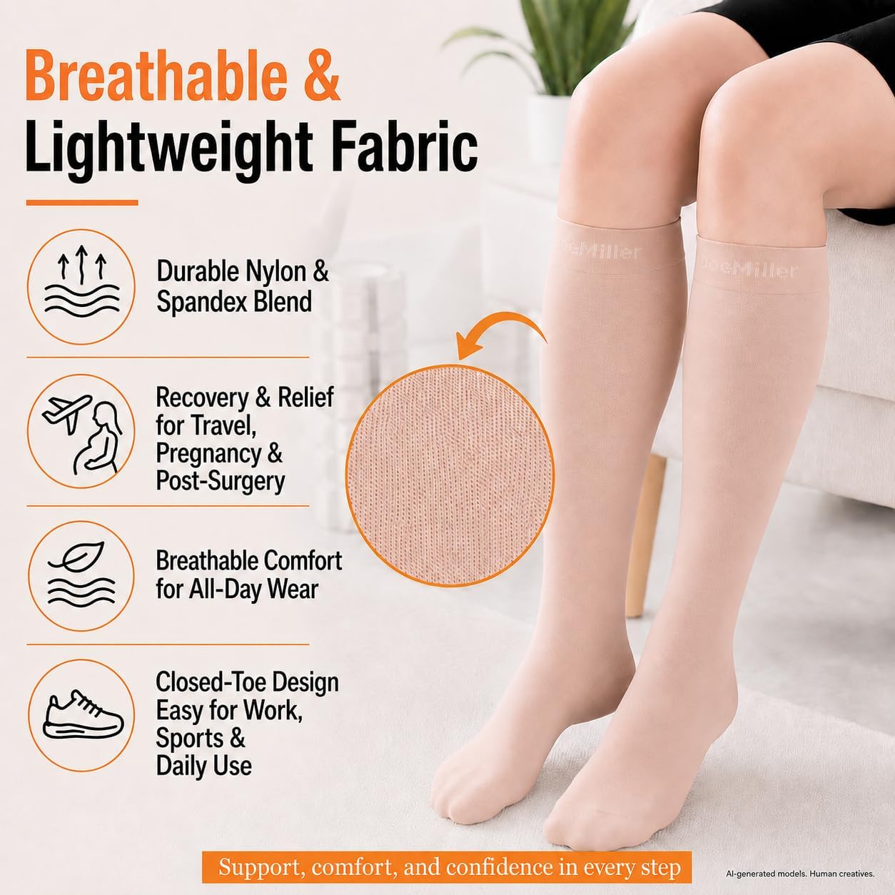 Doc Miller Closed Toe Compression Socks 20-30 mmHg for Women & Men | Medical Grade, Knee-High Support Hose, For Travel, Pregnancy, Post-Surgery Recovery, Sports, Shin Splints & Varicose Veins