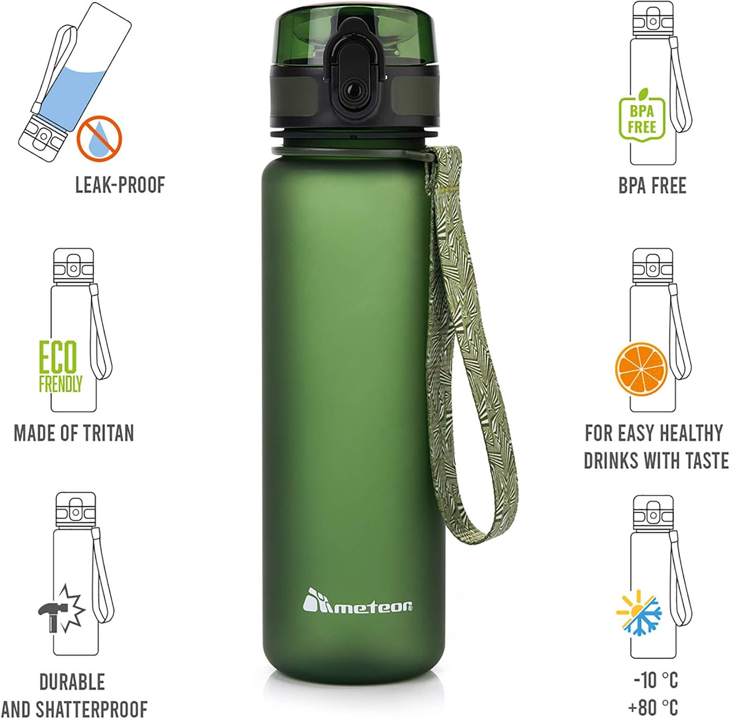 meteor Water bottle 650 ml, Secure flip lid with lock for daily hydration - Image 5