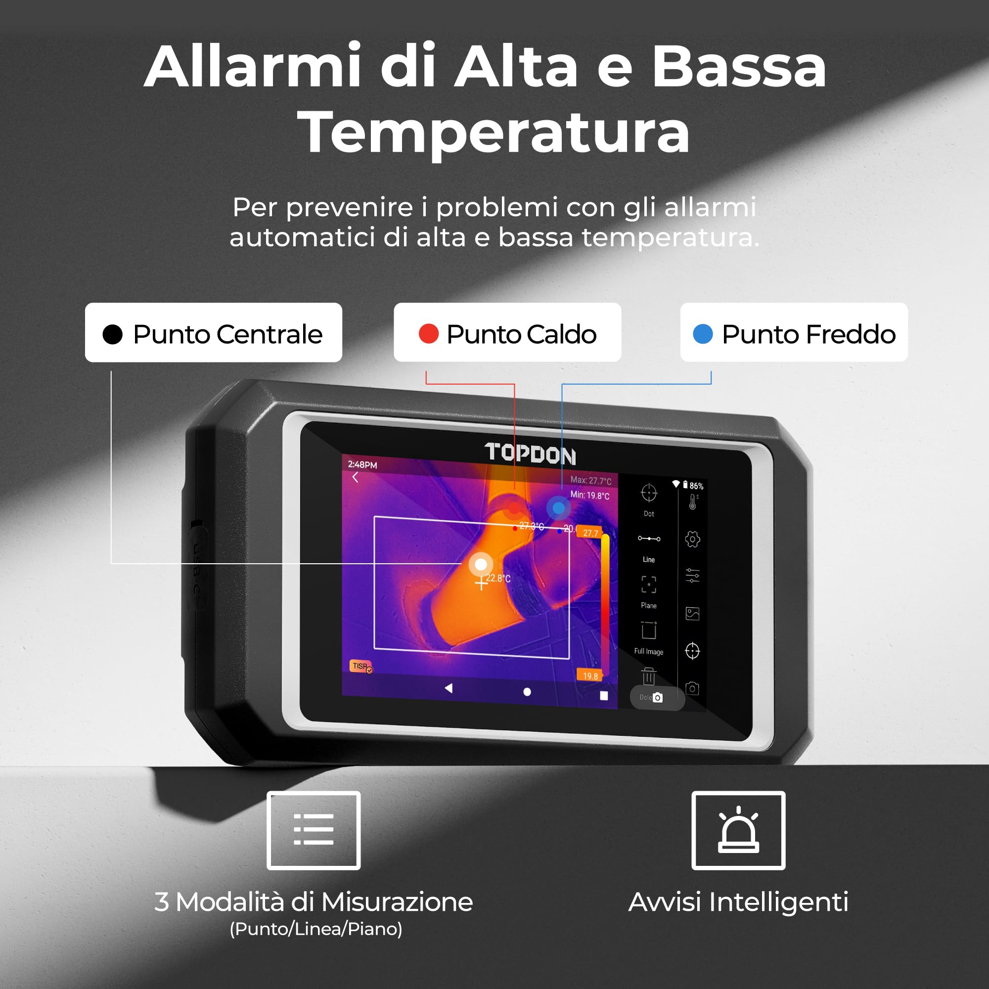 TOPDON TC003 Termocamera Professionale, 512x384 Risoluzione con 5MP Camera Visibile & Wifi Bluetooth, Termocamera Infrarossi 5" Touchscreen, 32GB Memoria, 25 Hz, -20°C~550°C, dotata di funzione OTG