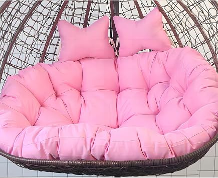 Basket Swing Egg Chair Cushion, 2-Seater Waterproof Removable Thickened Hanging Mattress Replacement with Pillow Thickened Round Hammock Chair Cushion Courtyard Hanging Egg Chair Cushion pink
