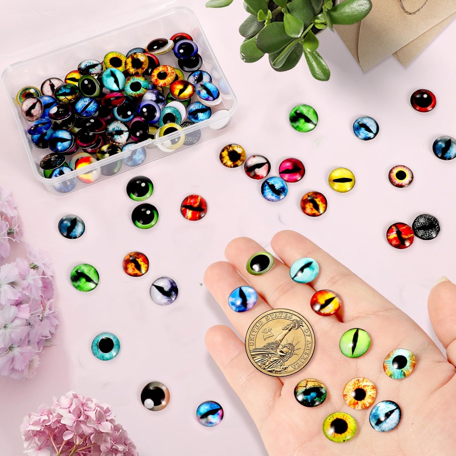 MWOOT 100 Pcs 12mm Dragon Eyes Cat Glass Eyes for Crafts, Glass Cabochon for Clay, Doll Animal Eye, Jewelry Making, Sculptures, Props, DIY Crafts,Halloween Christmas Decoration