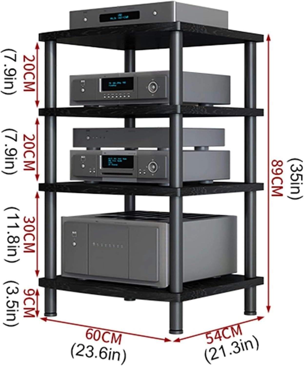 Media Stand Audio/Video Component Cabinet with Wooden Shelf, Open Storage Cabinet, Media Entertainment Stereo Components Storage Cabinet for Living/Office/DJ/Theater