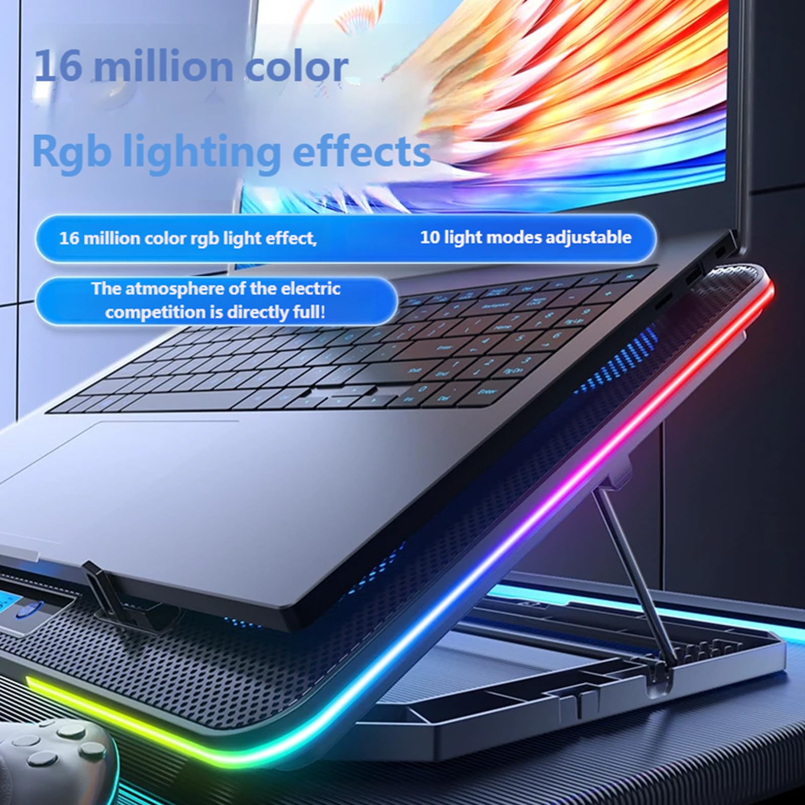 Silents RGBs - Ventola di raffreddamento per laptop con 3 velocità, design ergonomico e ampia compatibilità per notebook da 14-17, 3 pollici, in metallo