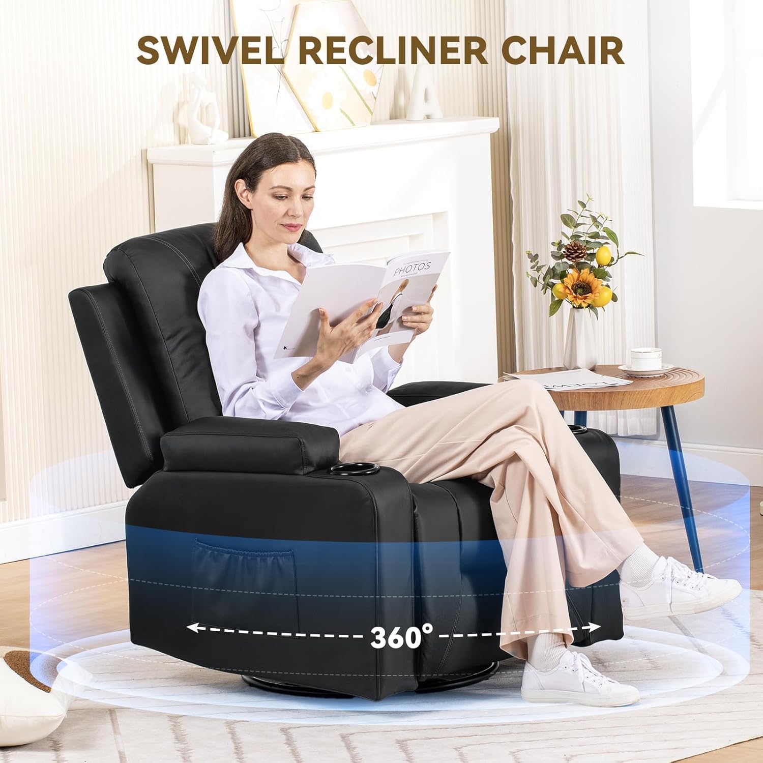 Image showing the recliner chair swiveling 360 degrees.