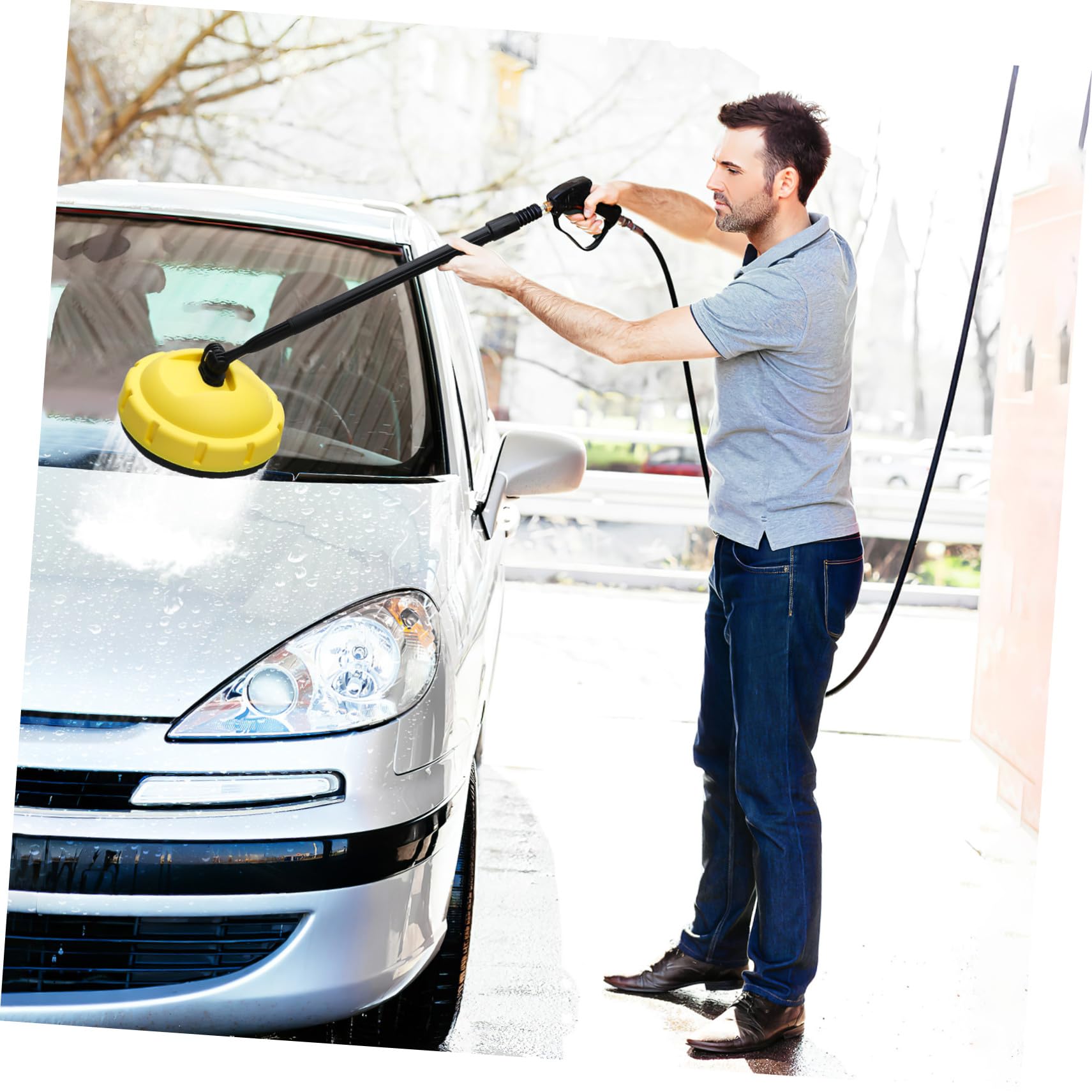 Mikikit Hidrolavadora De Automóviles Rotativa De Alta Presión para Limpieza De Patios y Garajes con Boquilla Giratoria y Mango Largo Ajustable