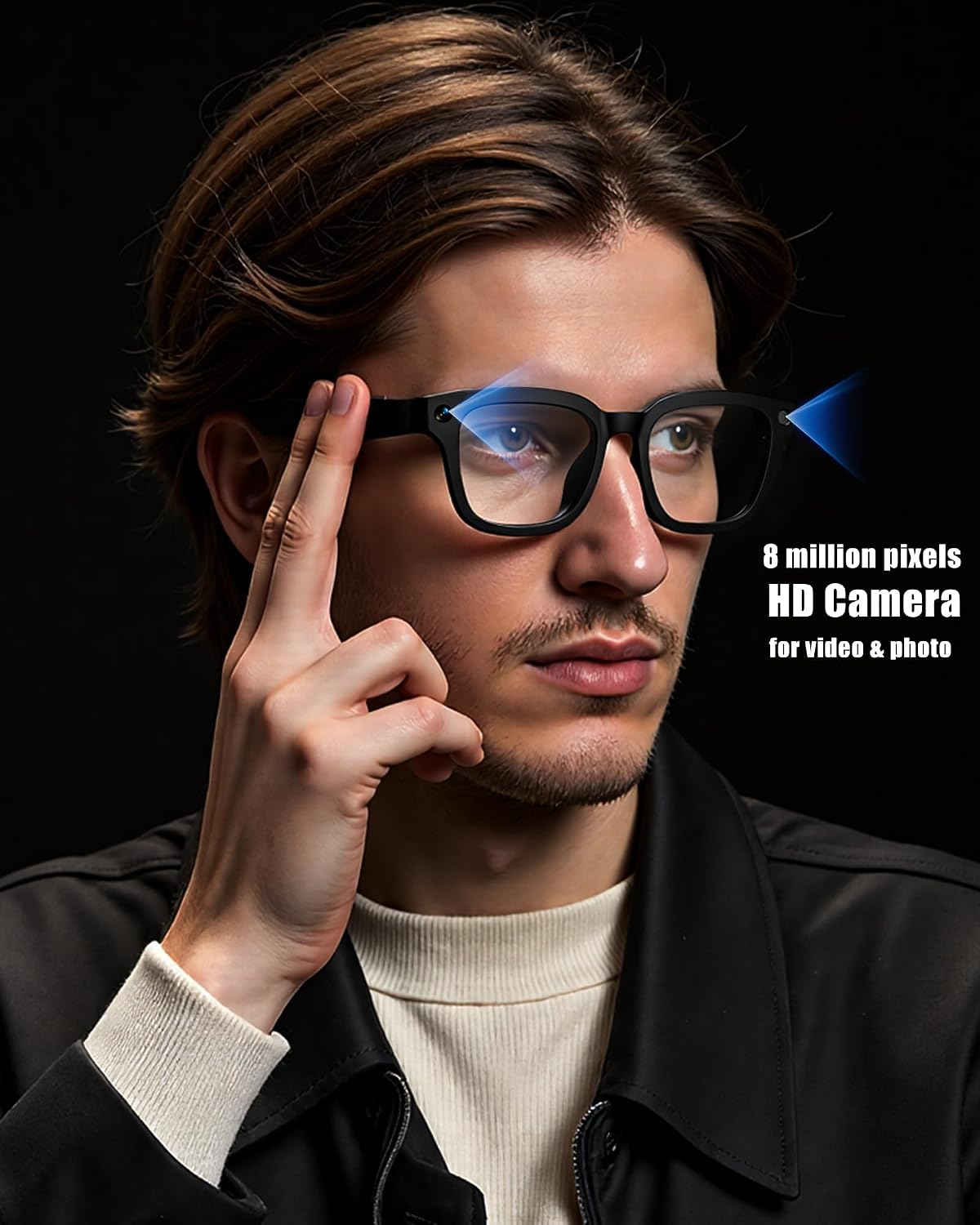 AI Smart Glasses with Camera and Realtime Translation (Black +Clear lens)