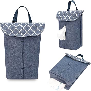 Wet Dry Bags for Baby Wipes Diapers - Reusable, Washable for Stroller, Diapers, Toiletries with Wipes and Diapers Drawing Opening Blue