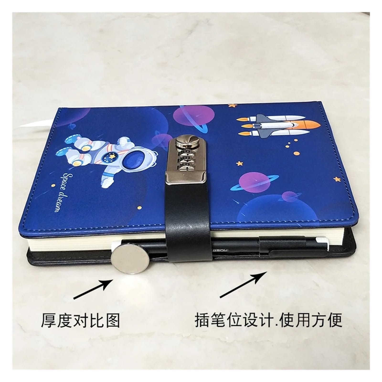 Journal Intime Code A5 Journal de grille de ligne d'astronaute avec bloc-notes de bloc-notes de verrouillage de code Livre de mot de passe Journal épais mignon Cahiers Fournitures scolaires(A-line-box