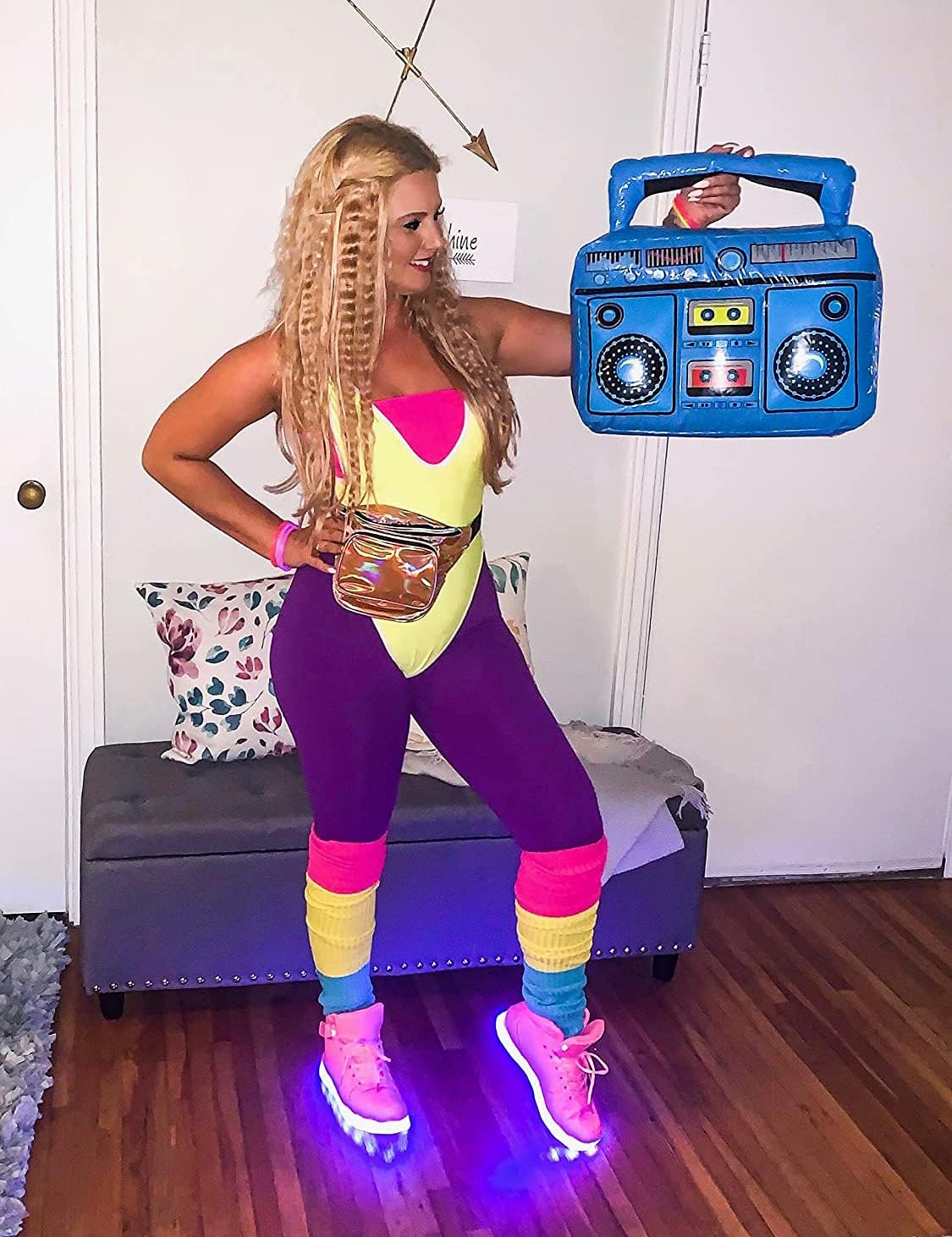 v28 Women Girls Thigh High Neon Ribbed Long 80s 90s Party Skating Leg Warmers - Image 4