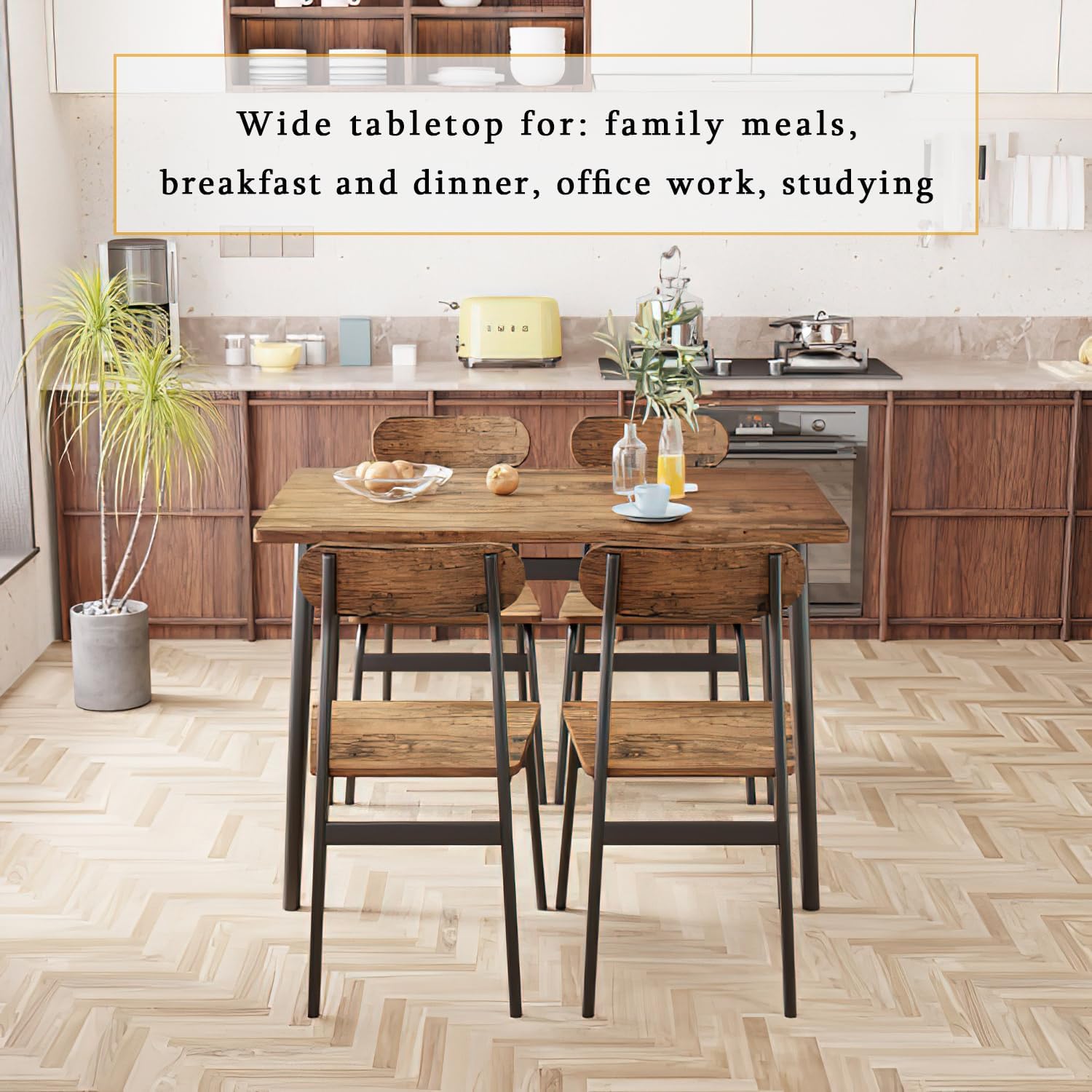 Kitchen Dining Table Set for 4, Modern Rectangular 5 Piece Dining Room Table and Chairs Set, Brown Wooden Metal Table Set for Family Dinner, Party, Afternoon Tea and Work (Oval) image 7 of 8 B0CT8LZVCQ