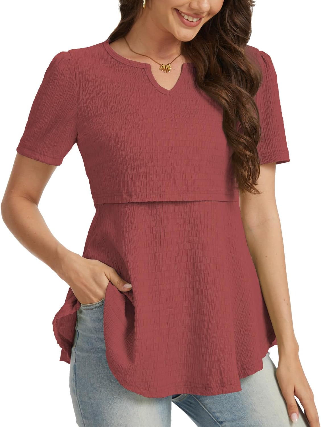 Bearsland Women's Nursing Top 3pack Short Sleeve V-Neck Nursing Shirt Breastfeeding Shirts - Image 3