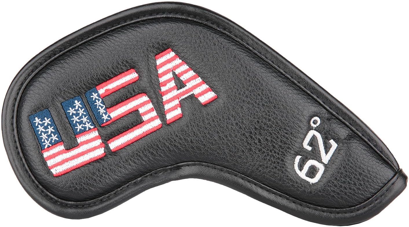 Golf Builder 1pc or 1set Black Leather USA Golf Club Wedge Head Cover fit R/H 48,50,52,54,56,58,60,62,64 Degree