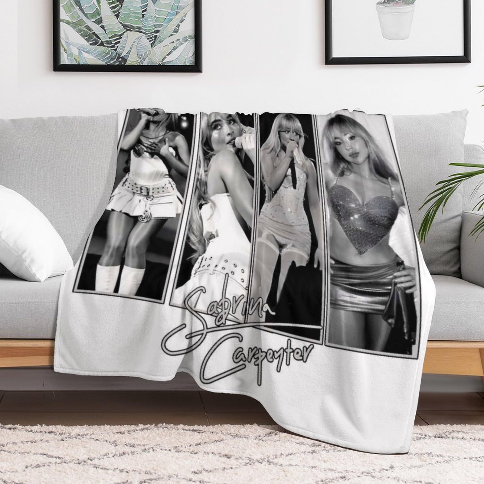 Sabrina Blanket Carpenter, Soft Flannel Throw Blanket Music Album Inspired Plush Blankets Gift Merch for Music Lover Women Girls Lightweight Warm Party Decor, Couch Sofa Bed 50"x60”-130x150cm. (B/W)