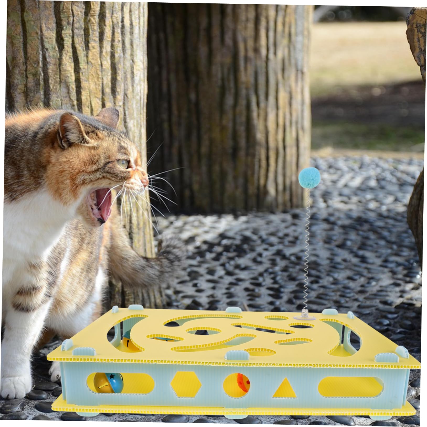 Yardwe Gioco Interattivo per Gatti Scatola Labirinto in Plastico, Strumento di Intrattenimento Multiuso Campanello e Indoor Stimolante e Arricchimento