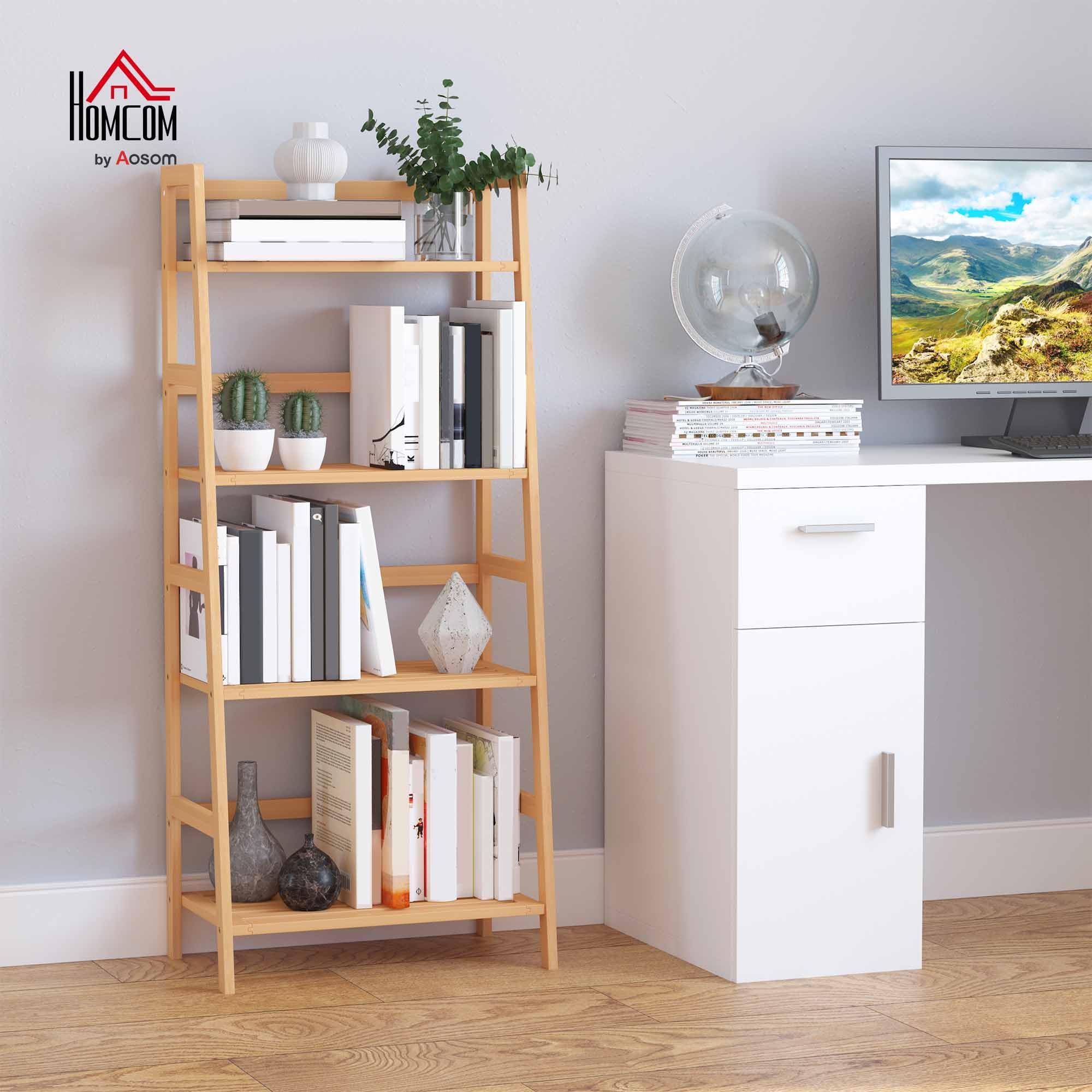 HOMCOM Bibliothèque étagère en Bambou à 4 Niveaux, présentoir de Plantes au Sol, étagère échelle pour Salon, Cuisine, Salle de Bain, Bureau, 48 x 31,5 x 120 cm, Bois Naturel
