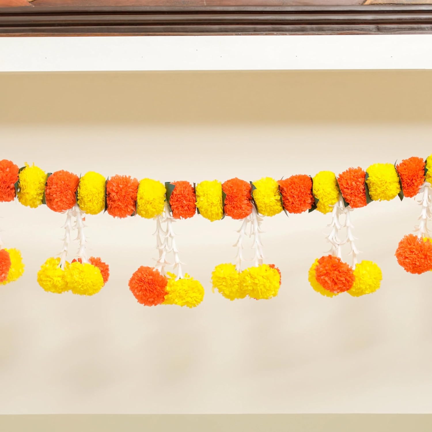 5 Ft Marigold Festive Toran | Door Hanging Toran | Indian Thorans | Atificial Flower Garland | Pooja Mandir, Door, Diwali Decoration| Indian Housewarming Decor, Bandhanwar | (Pack of 1)