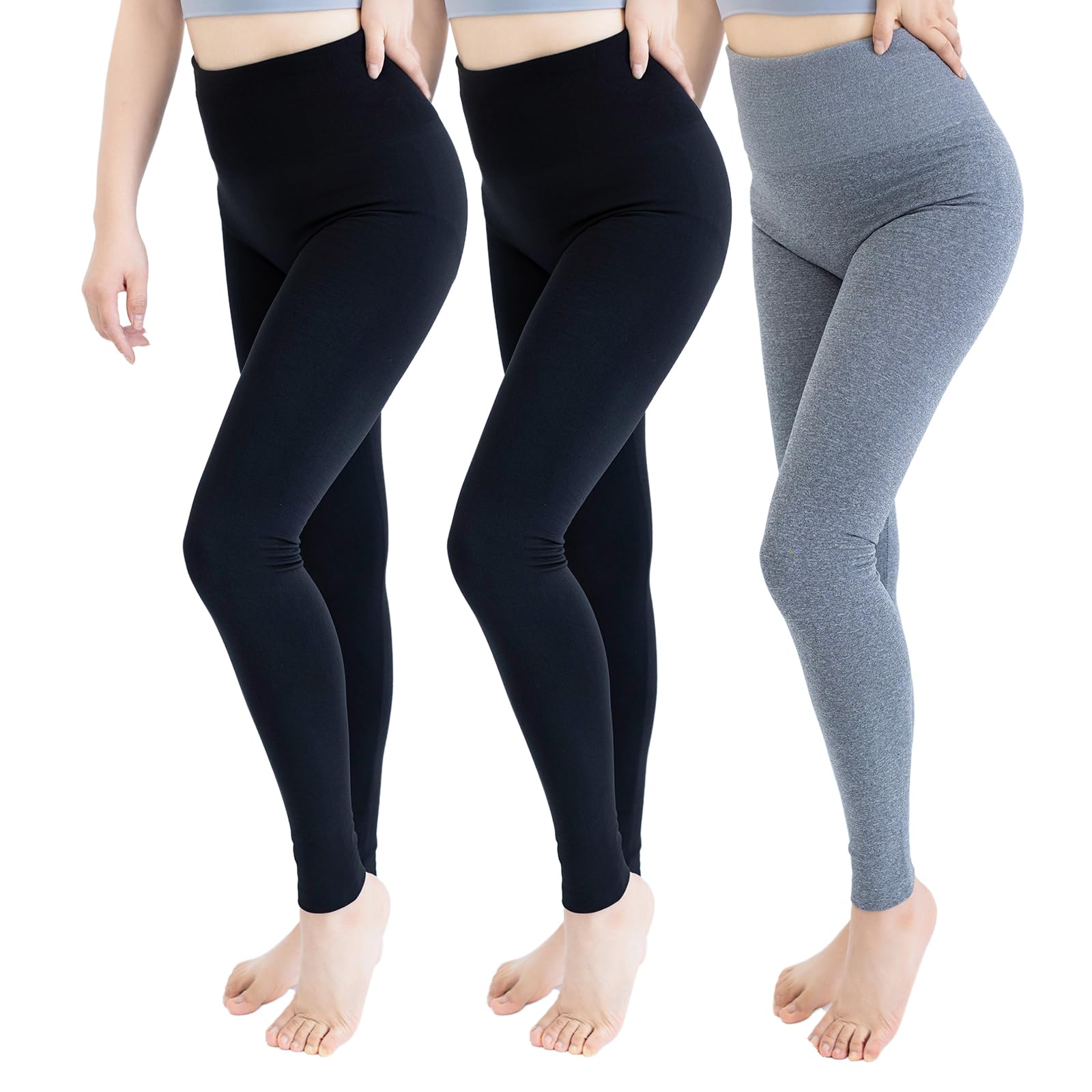 TRIUNION 3 Pack Fleece Lined Leggings Women - High Waisted Winter Leggings for Women Tummy Control Warm Yoga Workout Pants