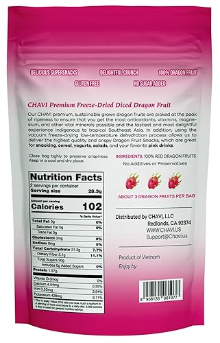 Miniatura 2 de CHAVI Snack liofilizado de fruta del dragón en cubitos  Paquete de 2 x 2 oz  Superalimento saludable de 1 ingrediente  Sin azúcares añadidos ni