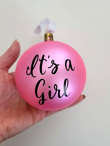 Miniatura 2 de Girl Gender Reveal Christmas Ornament Gift, Hand Lettered Its a Girl Bauble, Plastic & Shatterproof Pink Ball, 3.25 inch Diameter (Medium)