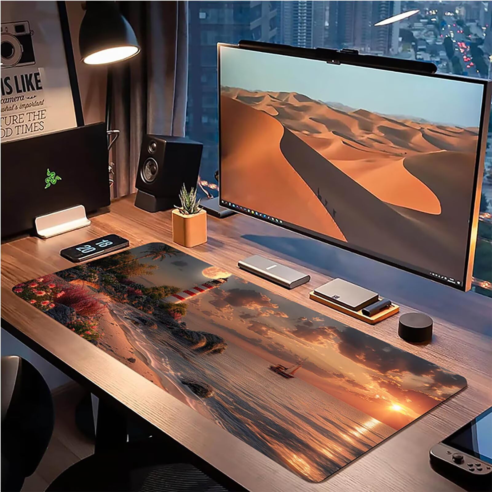 Tappetino Mouse XXL 1500 x 800 mm, Tappetino Mouse Spiaggia, Gaming Mousepad Migliorare la Velocità e la Precisione, Mouse Pad con Base in Gomma Antiscivolo, Ufficio Accessori Gaming, Verde Y-5483