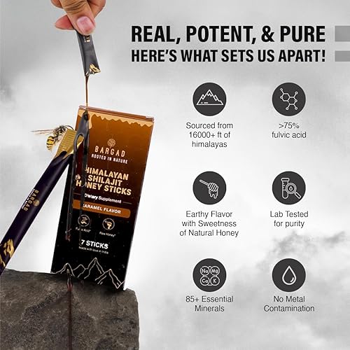Miniatura 3 de Palitos Shilajit Pure Himalayan con miel orgánica y caramelo (7 unidades)  Palitos Shilajit fáciles de un solo uso  Aumenta la energía y la