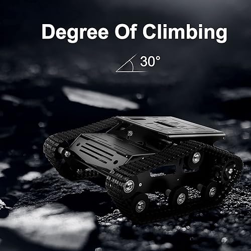 Miniatura 7 de Kit de chasis de coche robot inteligente, chasis de tanque grande de aleación de aluminio, con motores de 2WD para Arduino/Raspberry Pi DIY RC Negro
