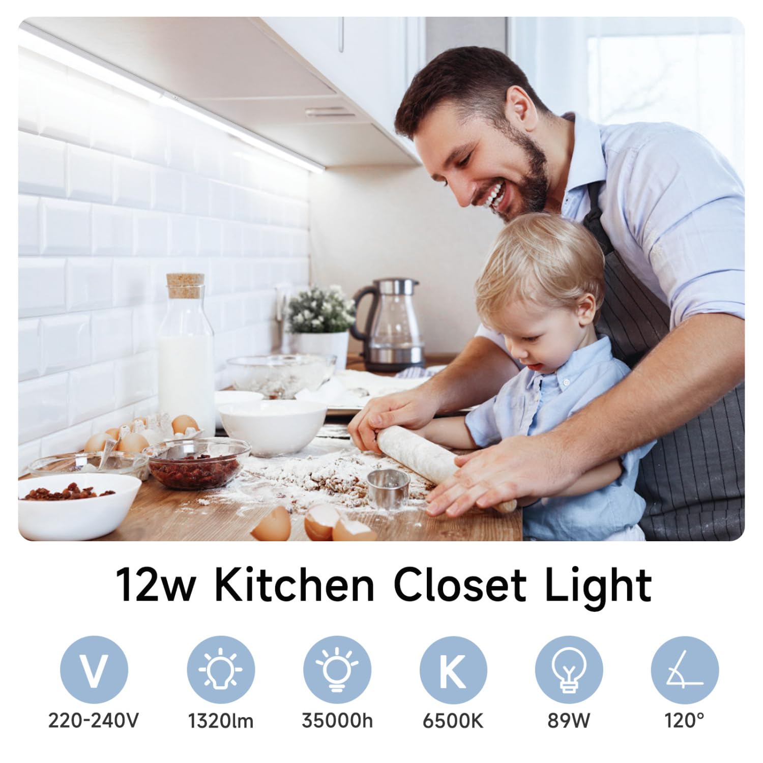 Aigostar Luz Bajo Mueble Cocina con Interruptor 12W Luz LED Armario, 230V Luz Blanca Fria 6500K, Luces para Vestidor Tira LED Armario, L880*W23*H34mm, 2 pcs