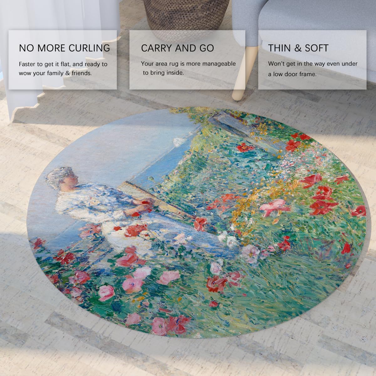 Peinture à l’Huile Style Rond Tapis 100cm dans Le Jardin Imprimer antidérapant pépinière intérieur Lavable Cercle Porte Tapis pour vestiaire Appartement Maison