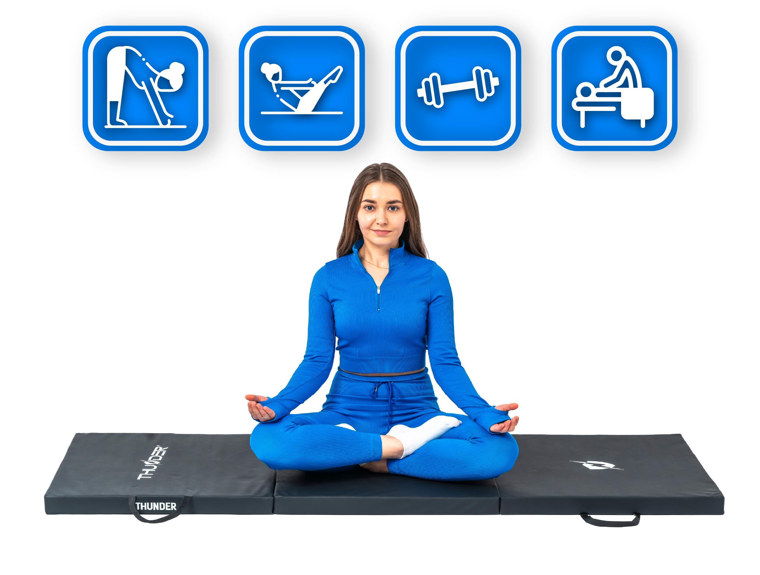 THUNDER Colchoneta de Gimnasia Plegable 180x60x4/5 cm y 195x100x5 cm – Antideslizante, con Asas – para Artes Marciales y Fitness en Casa