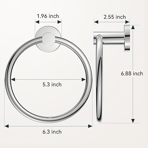 Vista 20 de FORIOUS Toallero de acero inoxidable SUS304, moderno soporte para toallas de mano, redondo para baño, montaje en pared, ideal para baño, cocina