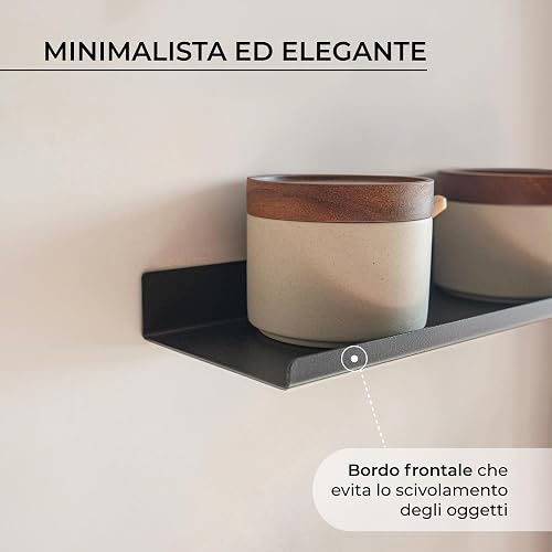 MILUKA Etagere Murale Noire | Tablette Murale Flottante 70 cm | Étagère Metallique pour Cadres, Photo, Objet et Deco Murale pour Salon, Cuisine, Entrée, Chambre, Salle de Bain, Bureau | Etagere Noire - 4