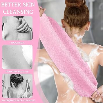 Bath Sets, 2Pcs Exfoliating Glove and 2Pcs Body Scrubber, Back Scrubbers for Use in Shower, Exfoliating Mitt and Exfoliating Towel for Body, Face, Shower, Bath and Deep Cleansing (Pink)
