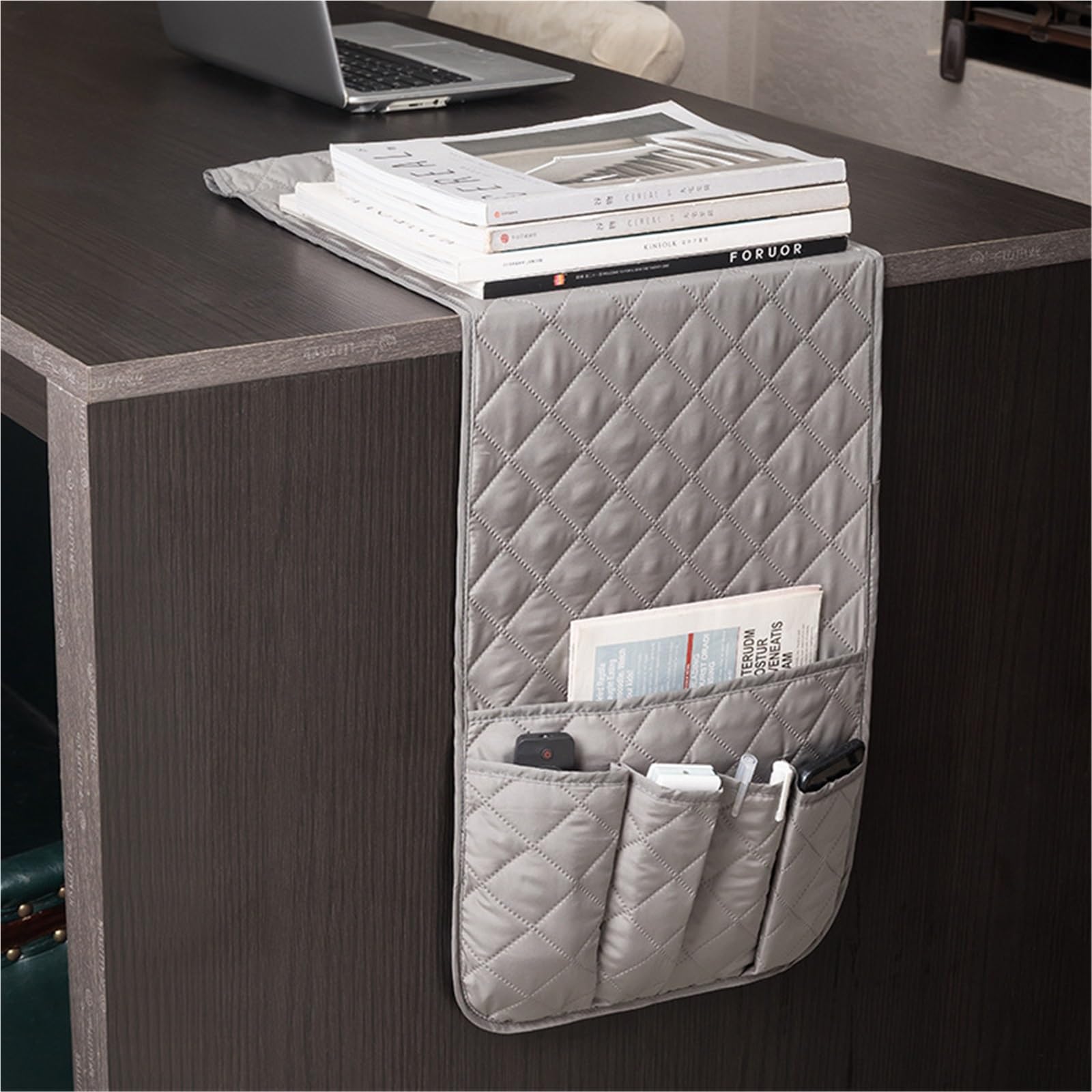 Organizador de reposabrazos sofá con Bolsillos y portavasos, Bandeja for, sillón, Bolsa Almacenamiento Colgante for TV, Control Remoto, teléfono móvil para Sofá(Black)