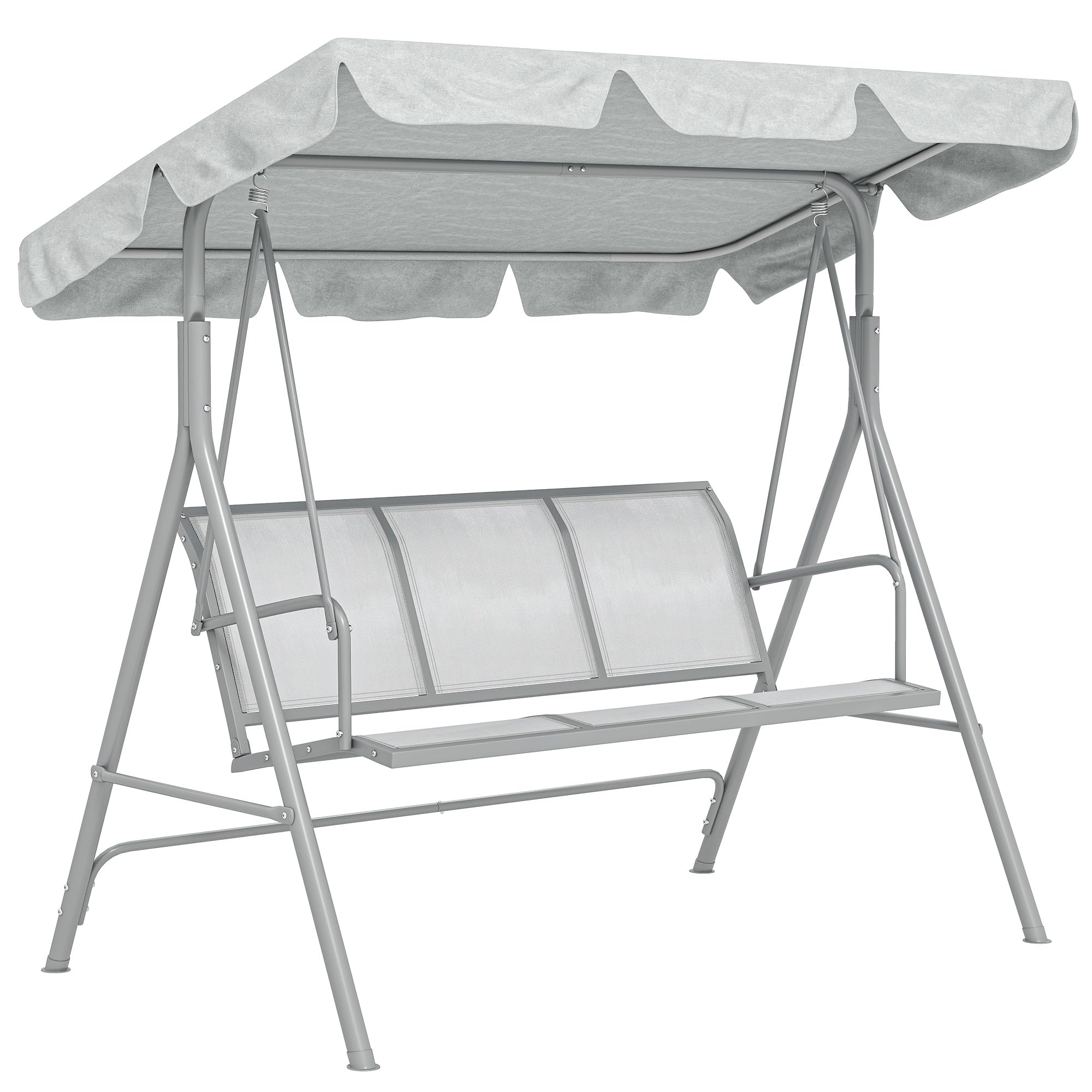 Outsunny Columpio Jardín Exterior Balancín Jardín Exterior de 3 Plazas con Toldo Ajustable Respaldo Transpirable y Marco de Metal para Terraza Balcón Carga 240 kg 171x108x154 cm Gris