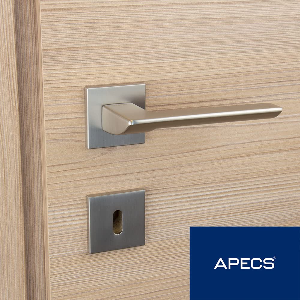 APECS Tirador de puerta interior moderno para puerta de casa y puerta interior con rosetas cuadradas, manija de puerta niсkel mate con material de fijación, herrajes para puerta modelo Electra WC –