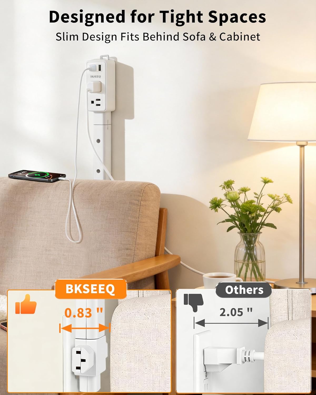 Extendable Outlet, Electrical Outlet Extender Stick with 1 USB-C & 2 USB-A, 2 AC Outlets, Power Socket Expander Features 4-Way Plug, Hard-to-Reach Outlets, Extends 6.3–33.5" for Behind Couch, Bed