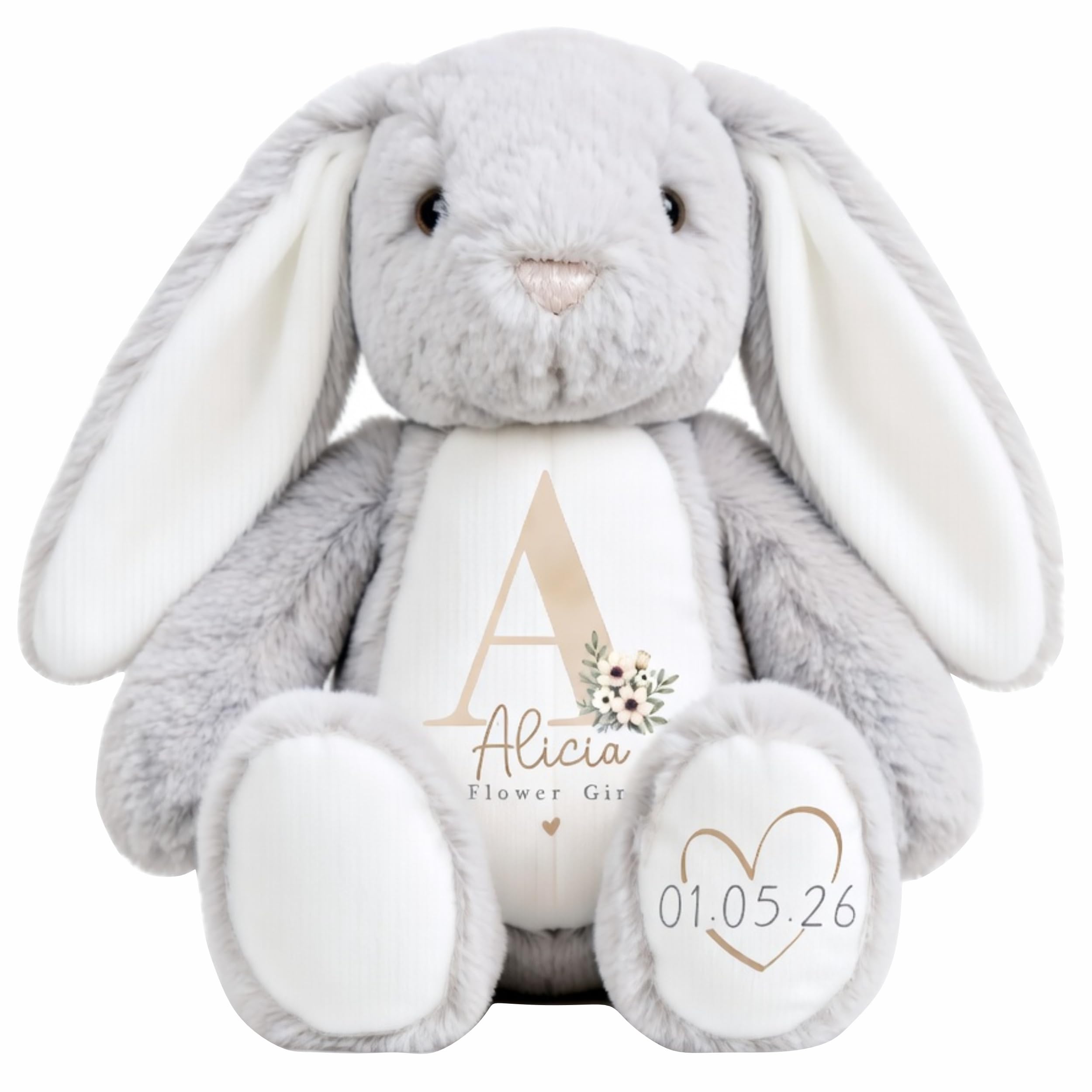 Crwban - Personalised Beige Flower Girl Bunny, Gift, Will you be our, Personalised Soft Toy, Proposal, Teddy Proposal; Bridesmaid (Beige Bunny)