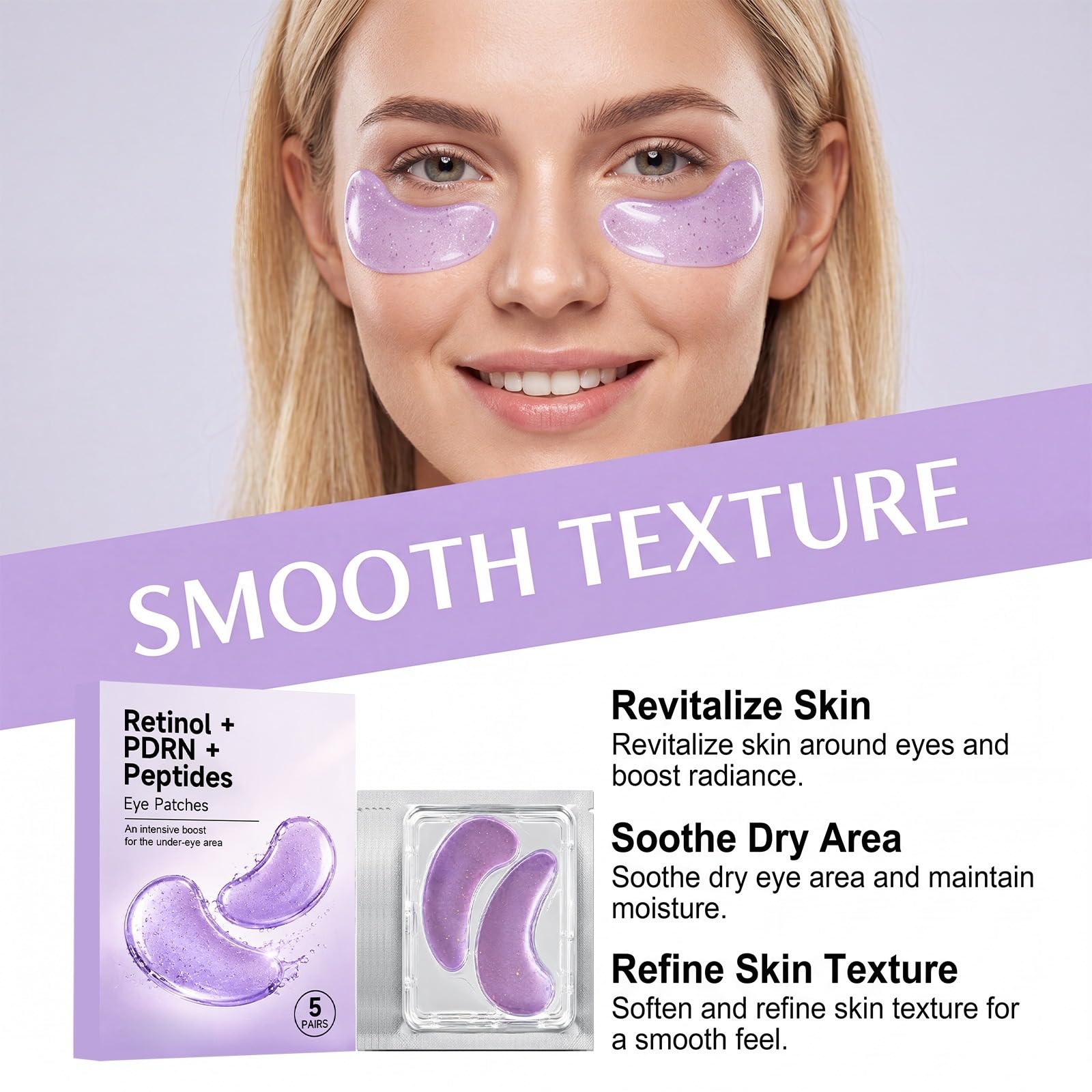 Collagen Peptide Eye Parches, Anti Wrinkle & Smile Line Parches for Face, Under Eye Mask for Fine Lines & Eye Bags Skin Care (5 Count)