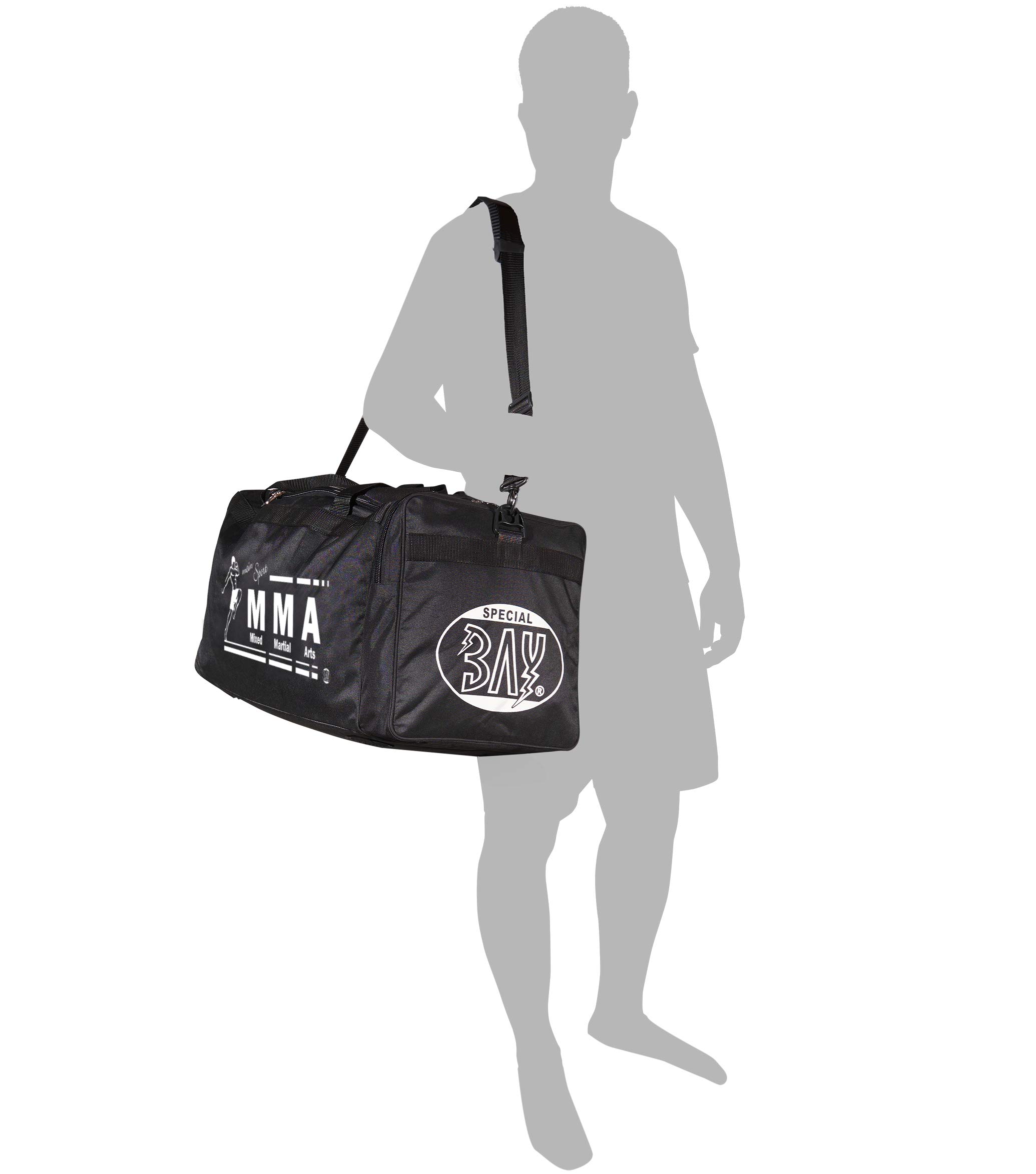 BAY XL Sporttasche Mein Sport Mixed Martial Arts MMA Fight Fighting Muaythai Mix Art UFC, Tasche, Trainingstasche, Thaiboxtasche Bag, schwarz, 70 x 32 x 30 cm Thailand Käfigkampf Käfigfight Motiv