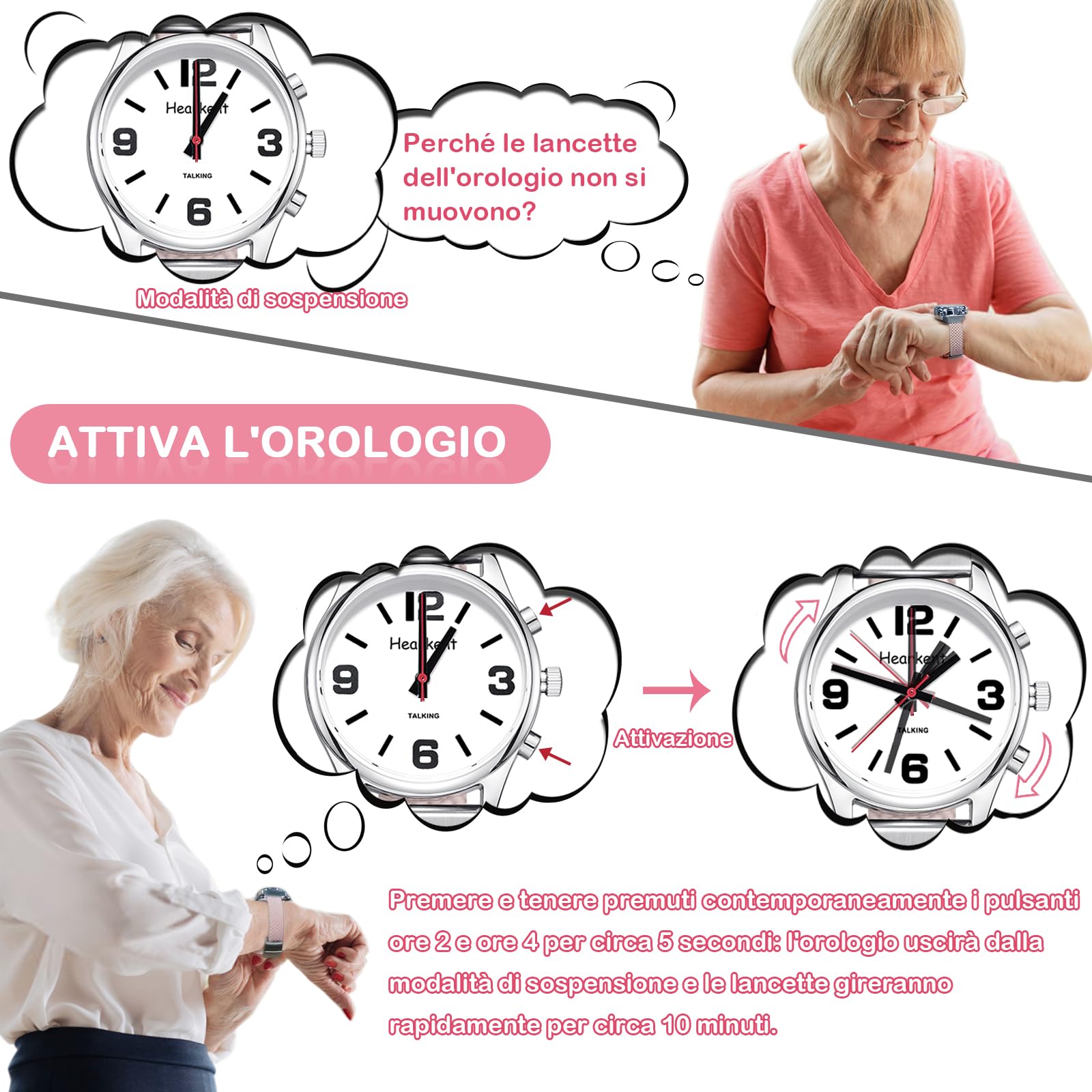 Orologio da donna con voce italiana e ampio display digitale Orologio adatto agli anziani con problemi di vista, ipovedenti, non vedenti o malati di Alzheimer Dotato di sveglia e cinturino in nylon