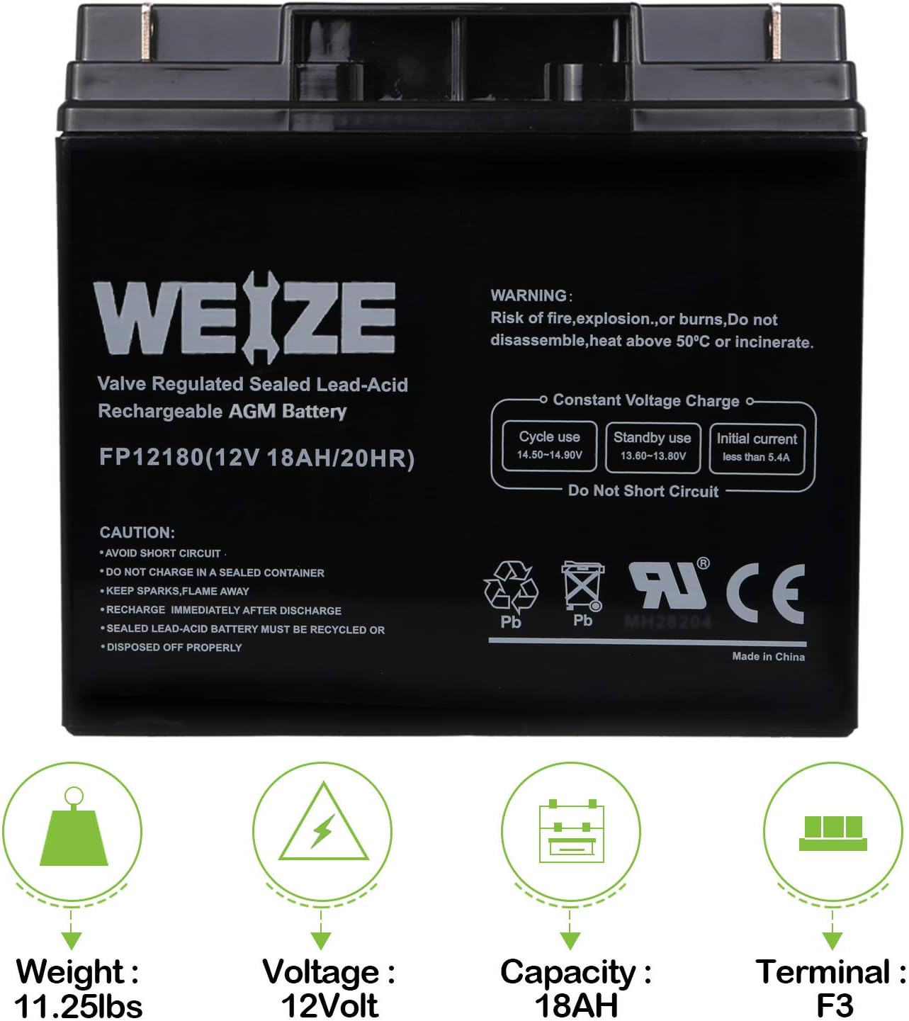 Weize 12V 18AH Battery Sealed Lead Acid Rechargeable SLA AGM Batteries Replaces UB12180 FM12180 6fm18, Universal : Health & Household